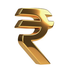 Golden Indian Rupee Symbol on White Background.