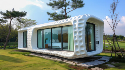 Fototapeta premium Futuristic 3d printing enabling modern sustainable modular housing