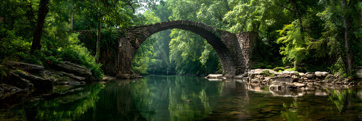 Timeless Stone Bridge in aVerdant Landscape: Emblem f Connection and StabilityAmidst Nature's Serenity