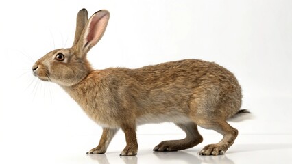 Photorealistic scientific reconstruction of Nuralagus rex, the extinct giant rabbit of Menorca, isolated on white.