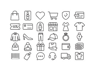Fashion, Clothing, and Shopping Line Icon Set. Accessories, Retail, E-commerce, and Payment Editable Vector Icons.