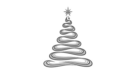Elegant monochrome illustration of a stylized Christmas tree with a star on top, perfect for holiday designs.