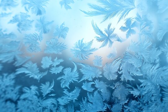 Stunning frost patterns create a magical winter wonderland on glass, perfect for seasonal designs and cool backgrounds, delicate ice crystals shimmer softly
