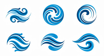 Fototapeta premium Stylized Blue Wave and Swirl Icon Set