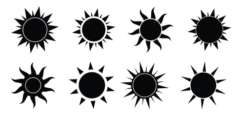 Boho celestial sun icon logo silhouette set. Simple modern abstract design for templates, prints, web, social media posts
