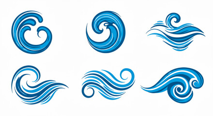 Obraz premium Stylized Blue Wave and Swirl Icon Set