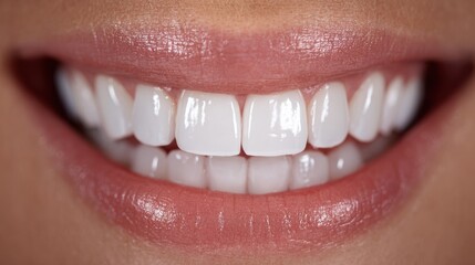 Close up of a woman smiling showing perfect teeth for dental health and cosmetic dentistry promoting confidence and radiant smile
