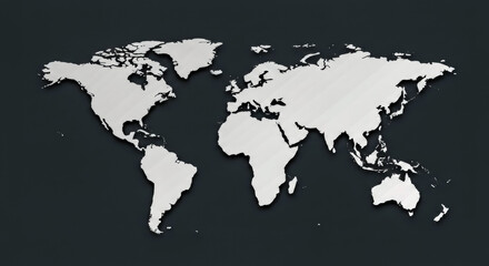 Obraz premium Flat White World Map Silhouette on Dark Background