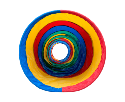Vivid circular multicolored tunnel design for art or decoration on transparent background