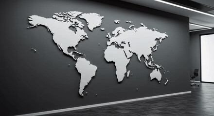 Modern Interior with 3D World Map Wall Installation