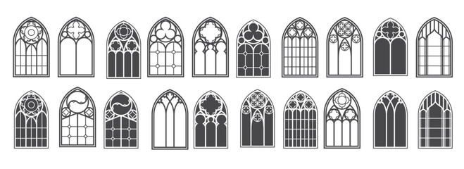 church windows set silhouettes of gothic arches in line