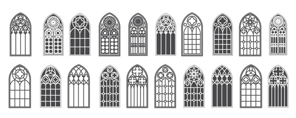 church windows set silhouettes of gothic arches in line