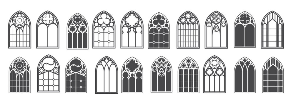 church windows set silhouettes of gothic arches in line