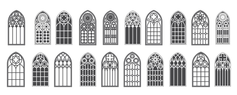 church windows set silhouettes of gothic arches in line