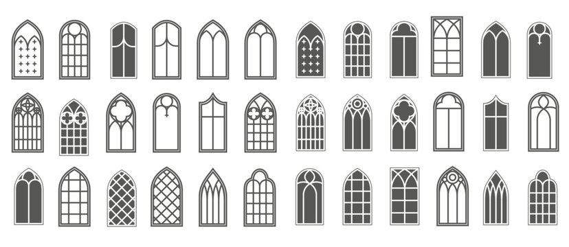 church windows set silhouettes of gothic arches in line