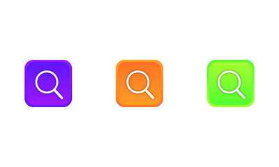 Colorful Search Icons Purple, Orange, Green PNG – Flat Magnifying Glass Symbols for Web and App UI Design 