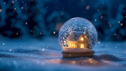 Christmas snow globe with cozy cabin in snow, loop animation - Powered by Adobe