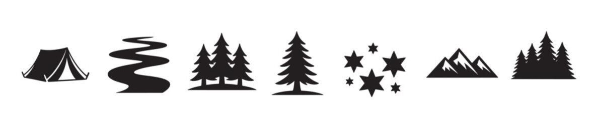 collection of silhouette icons representing nature 