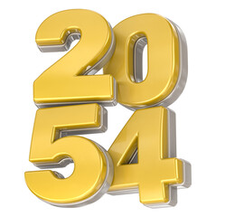 Fototapeta premium Luxurious 3D Golden Metallic Year 2054 Isolated on White Background Representing Future Dates and Milestones.