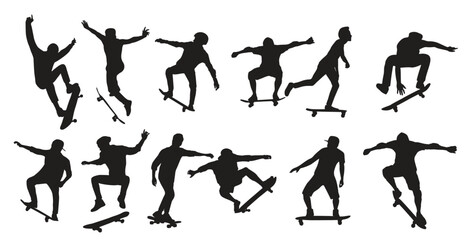  black silhouettes of skateboarders collection