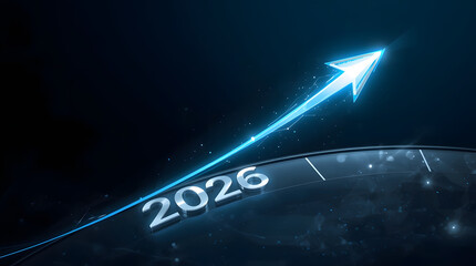 Arrow pointing upward with 2026 year vision symbol illustration
