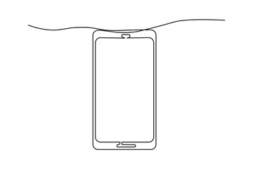 Minimalist vector illustration of a smartphone with wifi and signal waves drawn in one continuous line. Perfect for technology, communication, and digital network concepts.