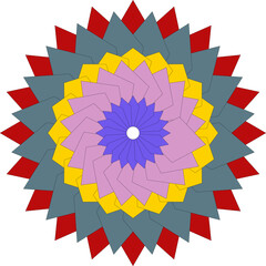 Colorful geometric flower design illustration with layered petals and radial symmetry
