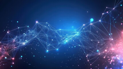 Fototapeta premium Abstract Network Connection Concept with Bright Nodes and Glowing Lines Over Dark Background for Technology and Science Themes