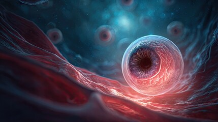 Close-up View of a Single Eye Cell in a Colorful Abstract Biological Environment