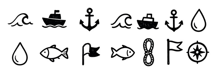 Boat Ride Doodle Icons