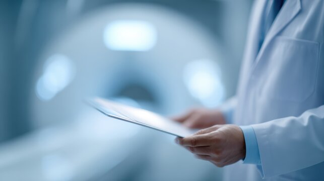 doctor checking MRI image, advanced medical technology