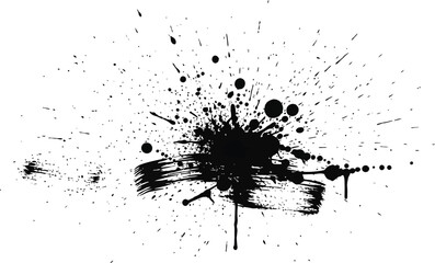 Black ink splatter brush stroke and dots abstract grunge