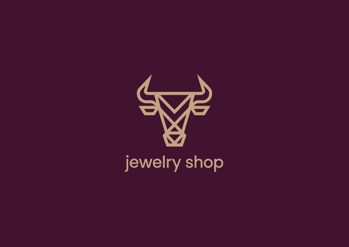 This image features a distinctive geometric bull logo designed for a jewelry shop, encapsulating elegance with a modern artistic flair. Perfect for branding purposes.