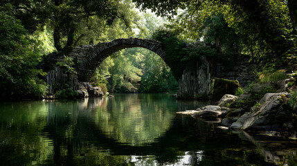 Timeless Stone Bridge in aVerdant Landscape: Emblem f Connection and StabilityAmidst Nature's Serenity
