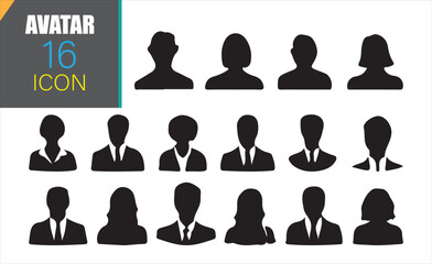 Business People and Profile Avatar Icon Set. Flat Black and White Vector Illustrations Eps 10