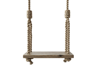Rustic wooden swing with thick rope isolated on transparent background