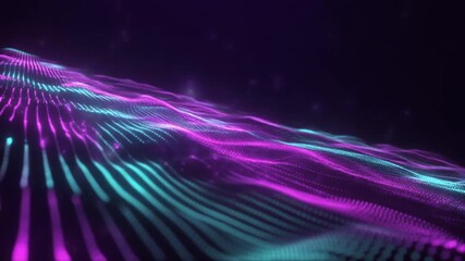 Dynamic abstract background with glowing magenta and cyan digital waves creating a futuristic data visualization. - Powered by Adobe