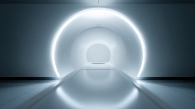 MRI scanner in modern hospital, futuristic lighting