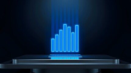 Obraz premium A captivating 3d render showcases a vibrant blue equalizer display, emanating a futuristic glow against a sleek, dark backdrop, symbolizing technology and innovation
