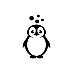 Illustration of a penguin with bubbles above it on transparent background
