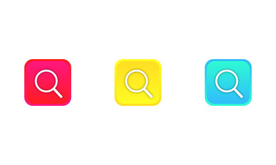 Red, Yellow, Cyan Search Icons PNG – Modern Flat Magnifying Glass Symbols for UI, Web, Apps Design
