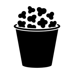silhouette of popcorn bucket black and white vector illustration symbolizing movie snack and entertainment