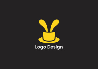 A minimalistic logo design showcasing a magician's hat with rabbit ears, creating a playful and intriguing visual that represents creativity and surprise in branding.