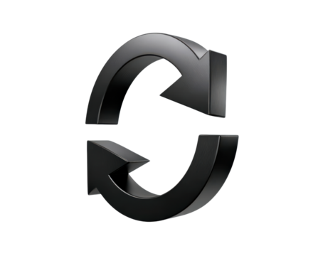 Sleek black rotating arrows symbolizing update and synchronization concepts on transparent background - Powered by Adobe