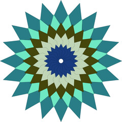 Geometric floral pattern in shades of blue green brown and beige