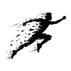 silhouette of man running forward with shattered effect symbolizing freedom power and determination vector