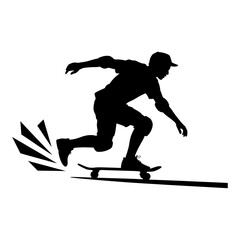 silhouette of skateboarder in motion black and white vector illustration symbolizing speed and balance