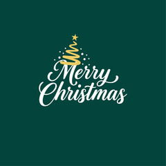 Christmas Holiday Vector Illustration, Luxury Merry Christmas Text on Dark Green Background.