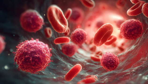 Red blood cells travel through a human artery, illustrating the dynamic environment of blood flow. The image shows immune cells responding to the presence of bacteria within the bloodstream