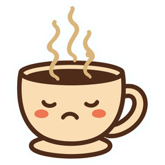 A cute coffee cup with steam forming a sleepy face | cozy morning vibes | kawaii cartoon style | warm brown and cream tones | soft shading and rounded shapes | gentle smile and sleepy eyes 